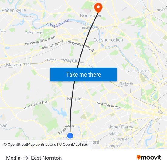 Media to East Norriton map