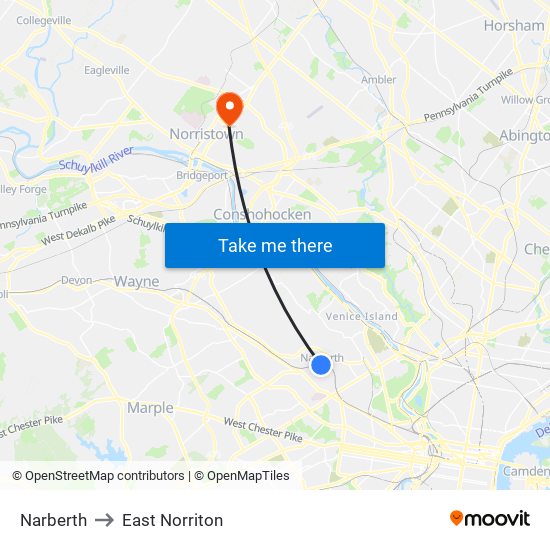 Narberth to East Norriton map