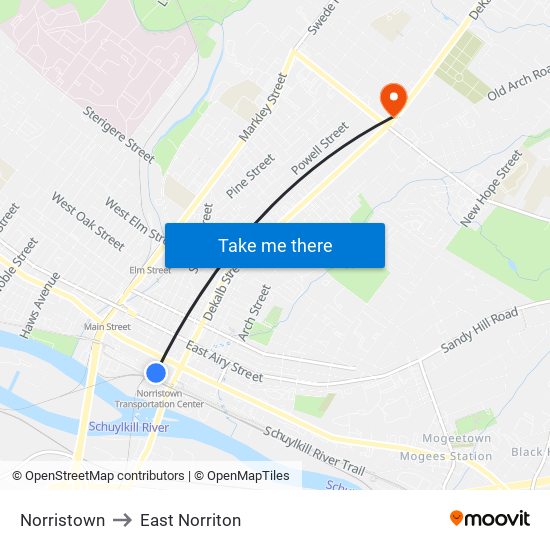 Norristown to East Norriton map