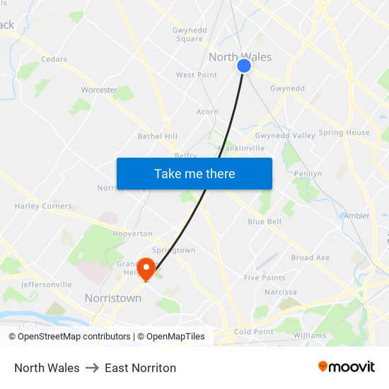 North Wales to East Norriton map