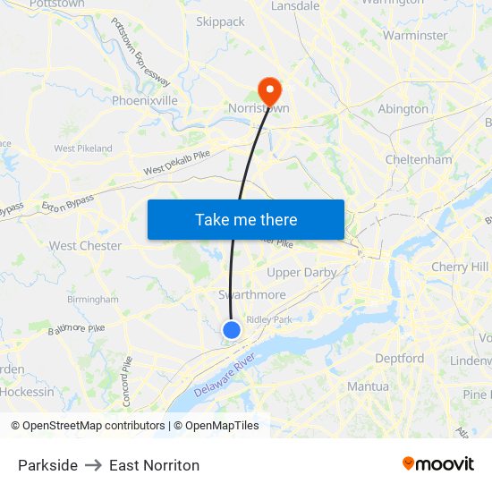 Parkside to East Norriton map