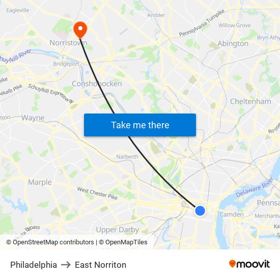 Philadelphia to East Norriton map