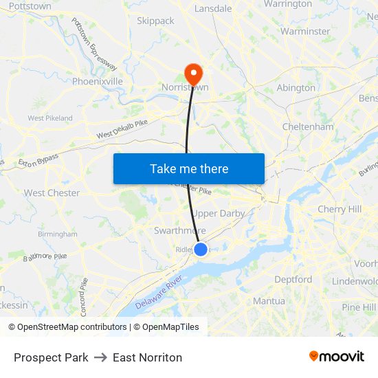 Prospect Park to East Norriton map