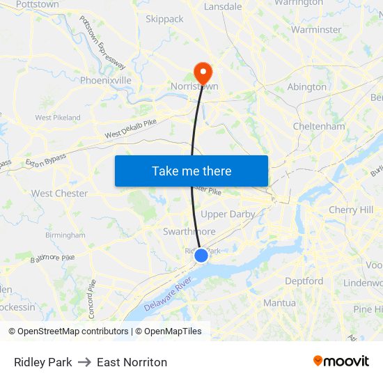 Ridley Park to East Norriton map