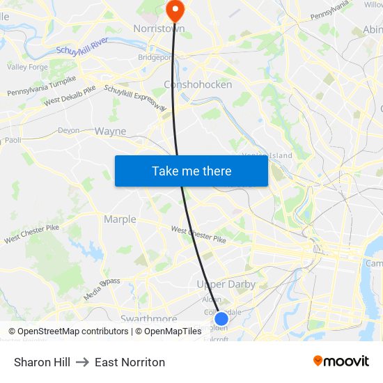 Sharon Hill to East Norriton map