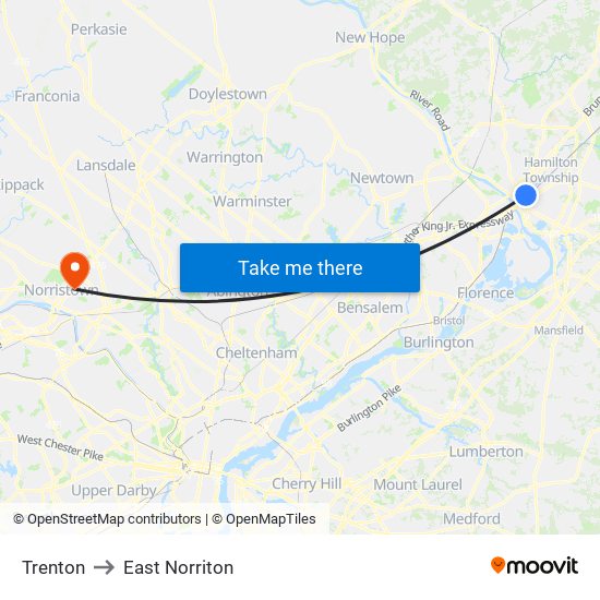 Trenton to East Norriton map
