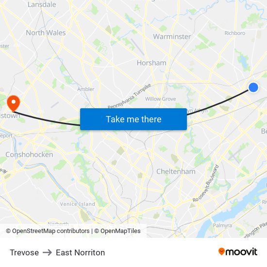 Trevose to East Norriton map