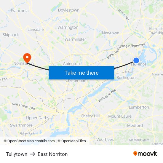 Tullytown to East Norriton map