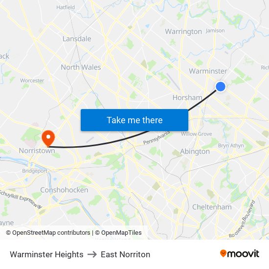 Warminster Heights to East Norriton map