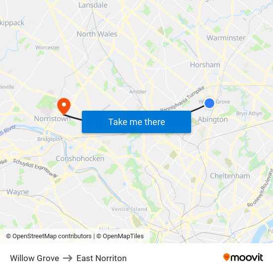 Willow Grove to East Norriton map