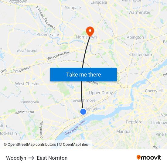 Woodlyn to East Norriton map