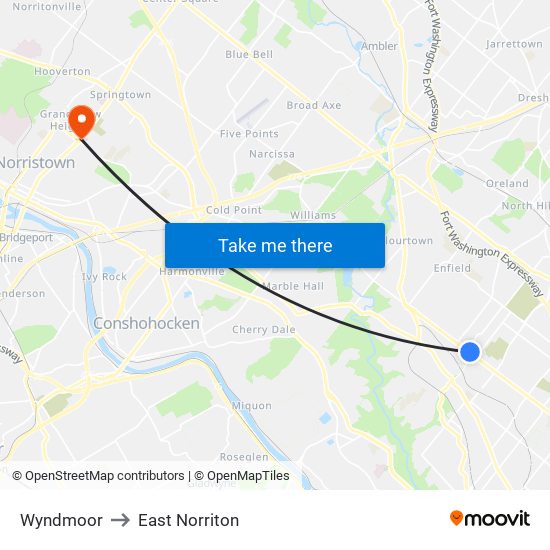 Wyndmoor to East Norriton map