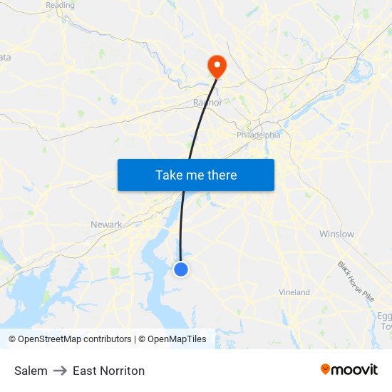 Salem to East Norriton map