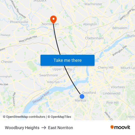 Woodbury Heights to East Norriton map