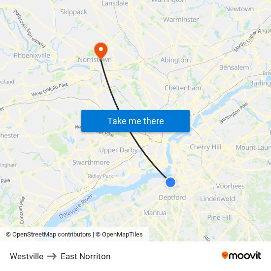 Westville to East Norriton map