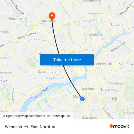 Wenonah to East Norriton map