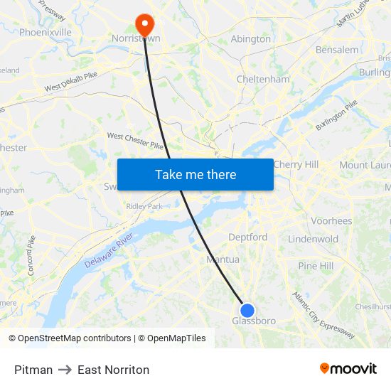 Pitman to East Norriton map