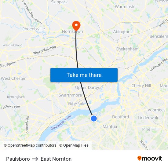 Paulsboro to East Norriton map