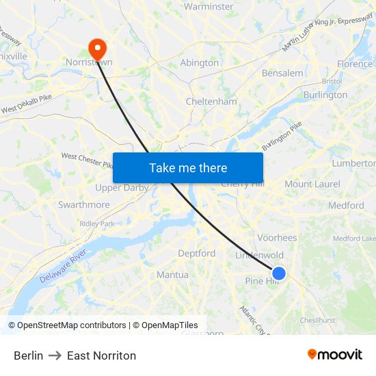 Berlin to East Norriton map