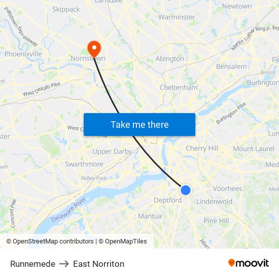 Runnemede to East Norriton map