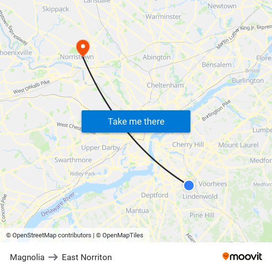 Magnolia to East Norriton map