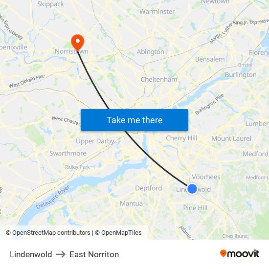 Lindenwold to East Norriton map