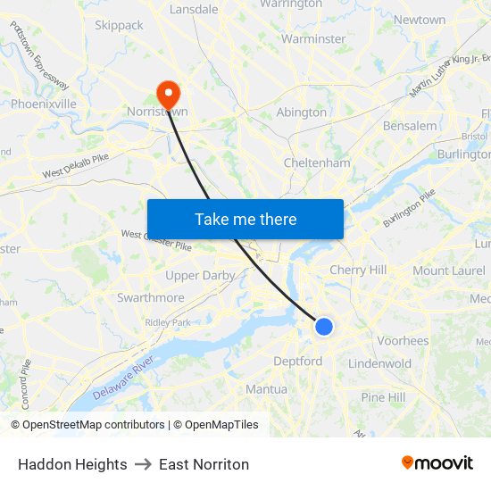 Haddon Heights to East Norriton map