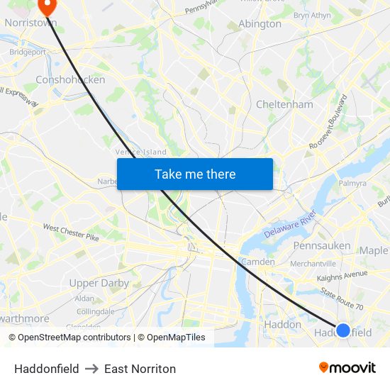 Haddonfield to East Norriton map
