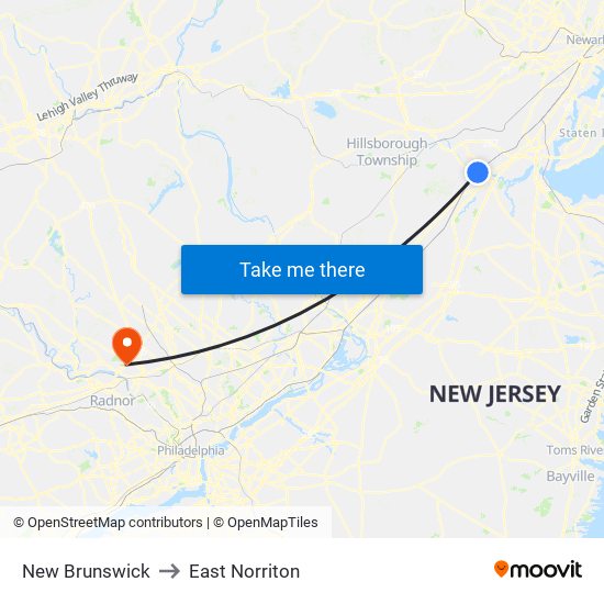New Brunswick to East Norriton map