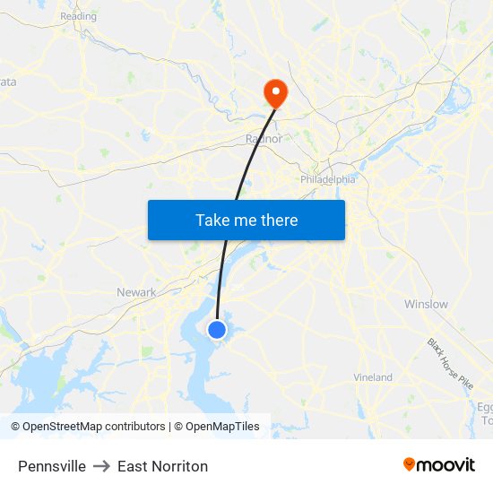 Pennsville to East Norriton map