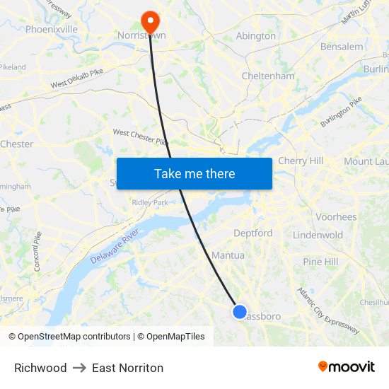 Richwood to East Norriton map