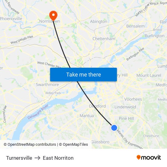 Turnersville to East Norriton map