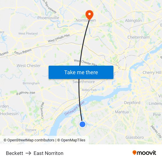 Beckett to East Norriton map