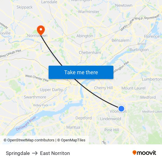 Springdale to East Norriton map