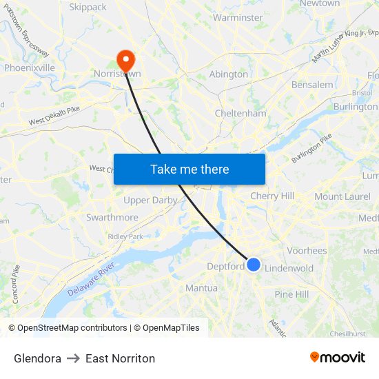 Glendora to East Norriton map