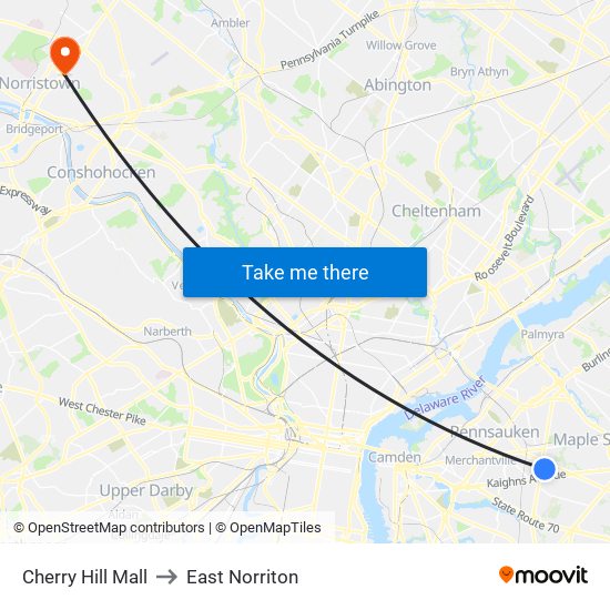 Cherry Hill Mall to East Norriton map