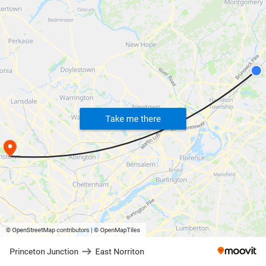 Princeton Junction to East Norriton map