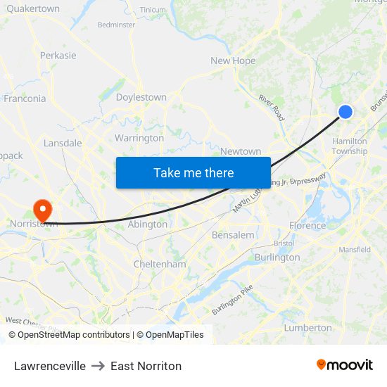 Lawrenceville to East Norriton map