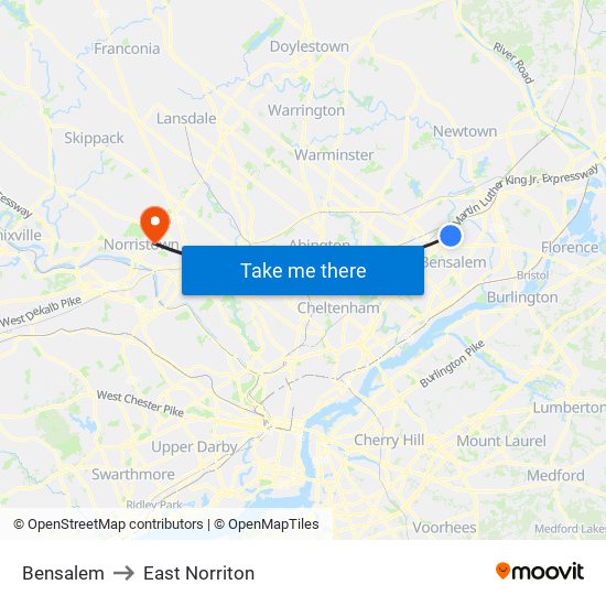 Bensalem to East Norriton map
