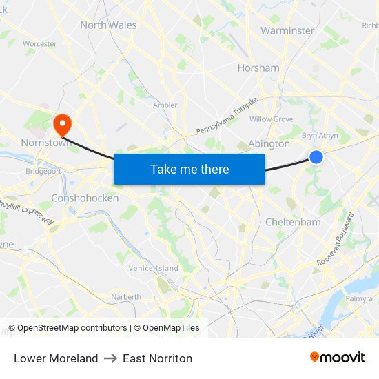 Lower Moreland to East Norriton map