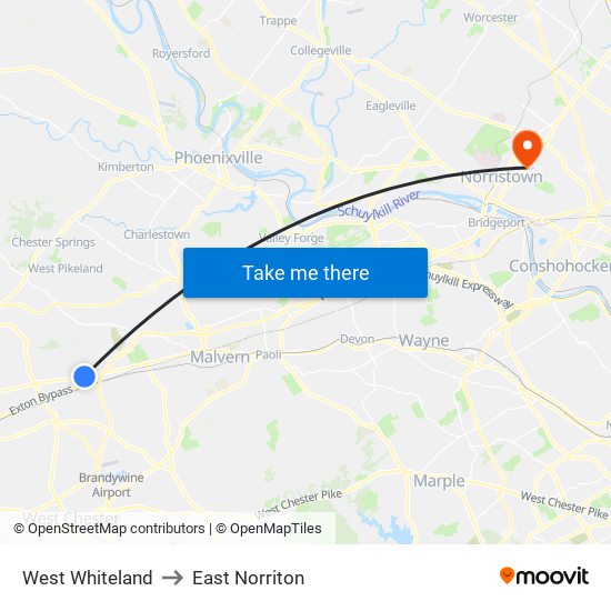 West Whiteland to East Norriton map