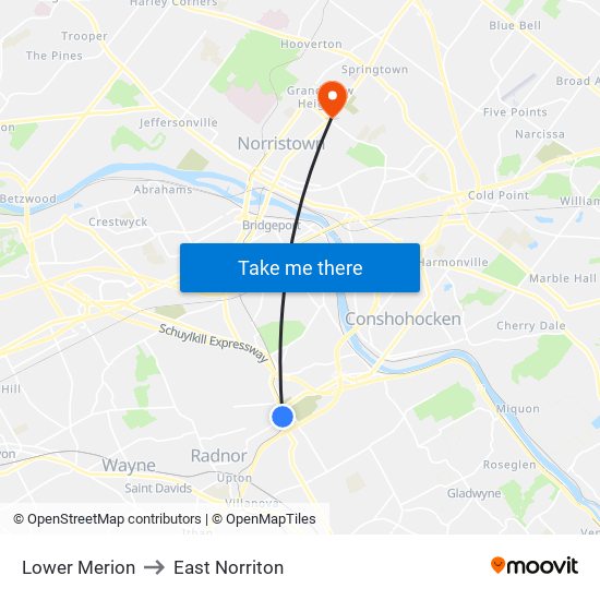 Lower Merion to East Norriton map