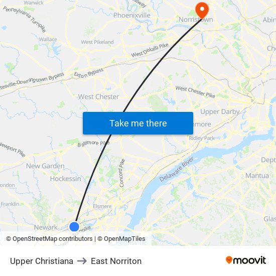 Upper Christiana to East Norriton map