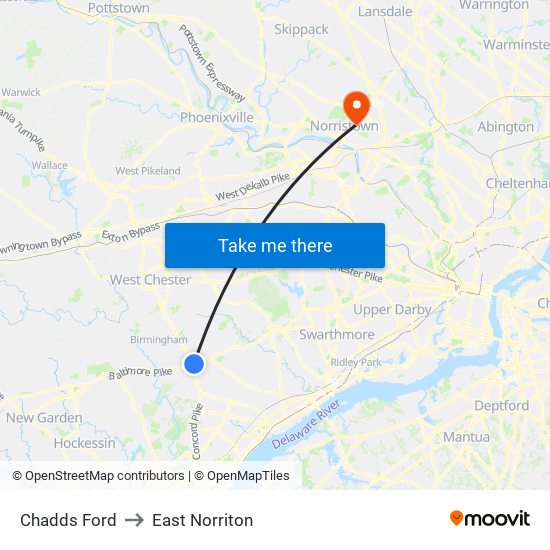 Chadds Ford to East Norriton map