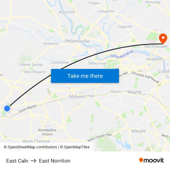 East Caln to East Norriton map