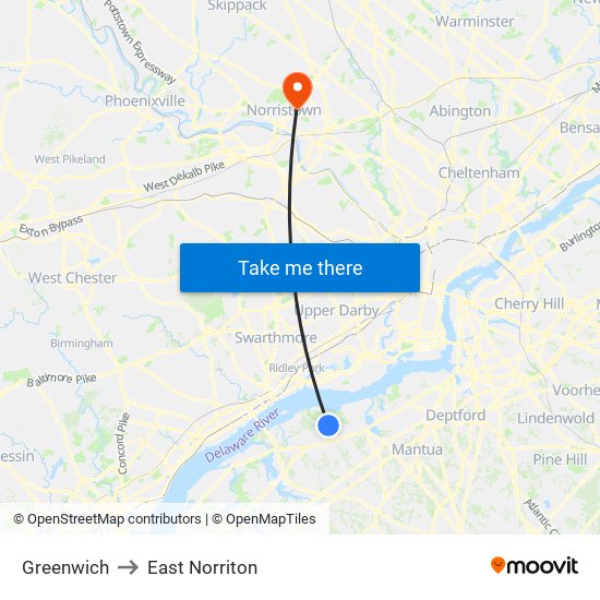 Greenwich to East Norriton map