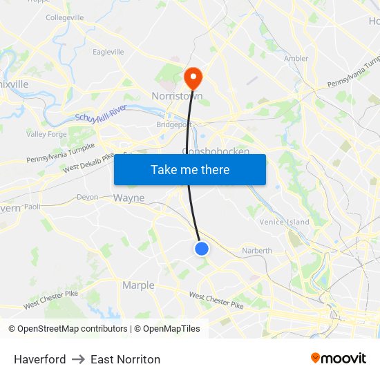 Haverford to East Norriton map