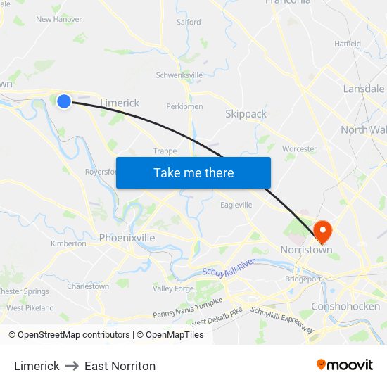 Limerick to East Norriton map