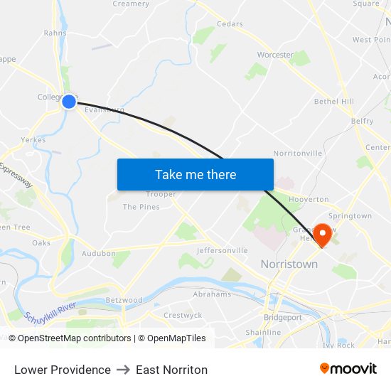 Lower Providence to East Norriton map