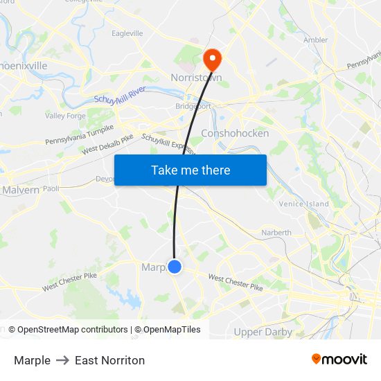 Marple to East Norriton map